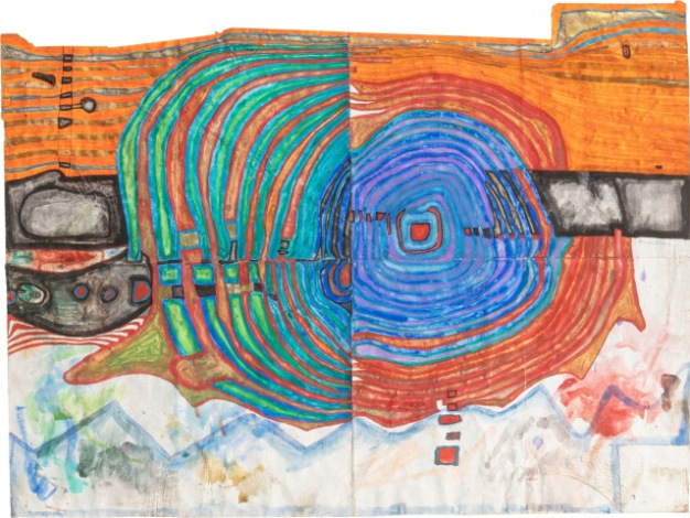 Friedensreich Hundertwasser (Austrian, 1928-2000), Spiral Wanting to Become a Mountain, 1960-61….